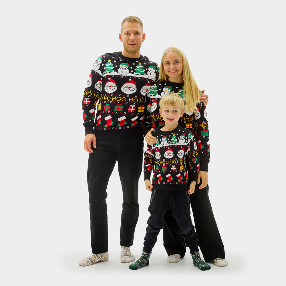 Maglione Natalizio per la Famiglia Cotone Biologico Babbo Natale Regali Pupazzi di Neve