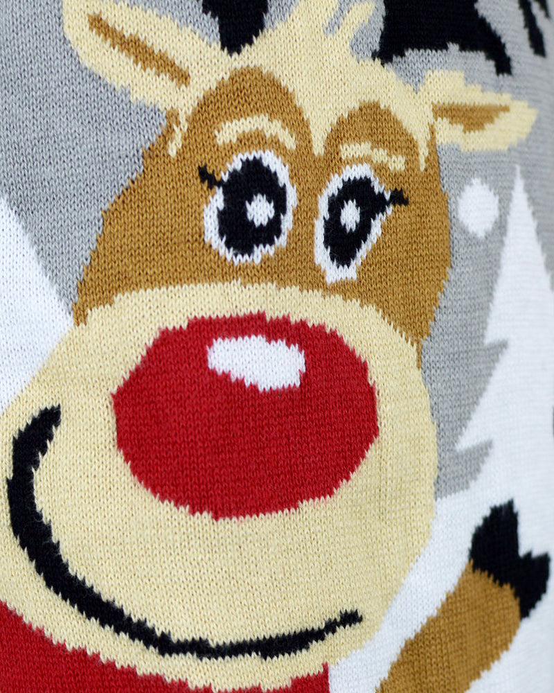 Maglione Natalizio Carine Famiglia Grigio con Renne