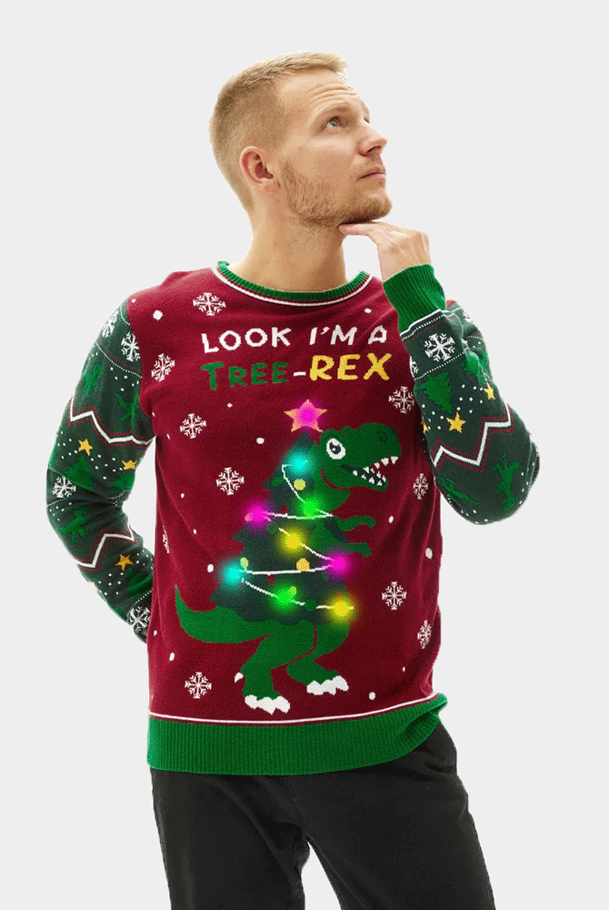 Maglione Natalizio per la Famiglia Uomo con Luci LED Christmas Tree-Rex