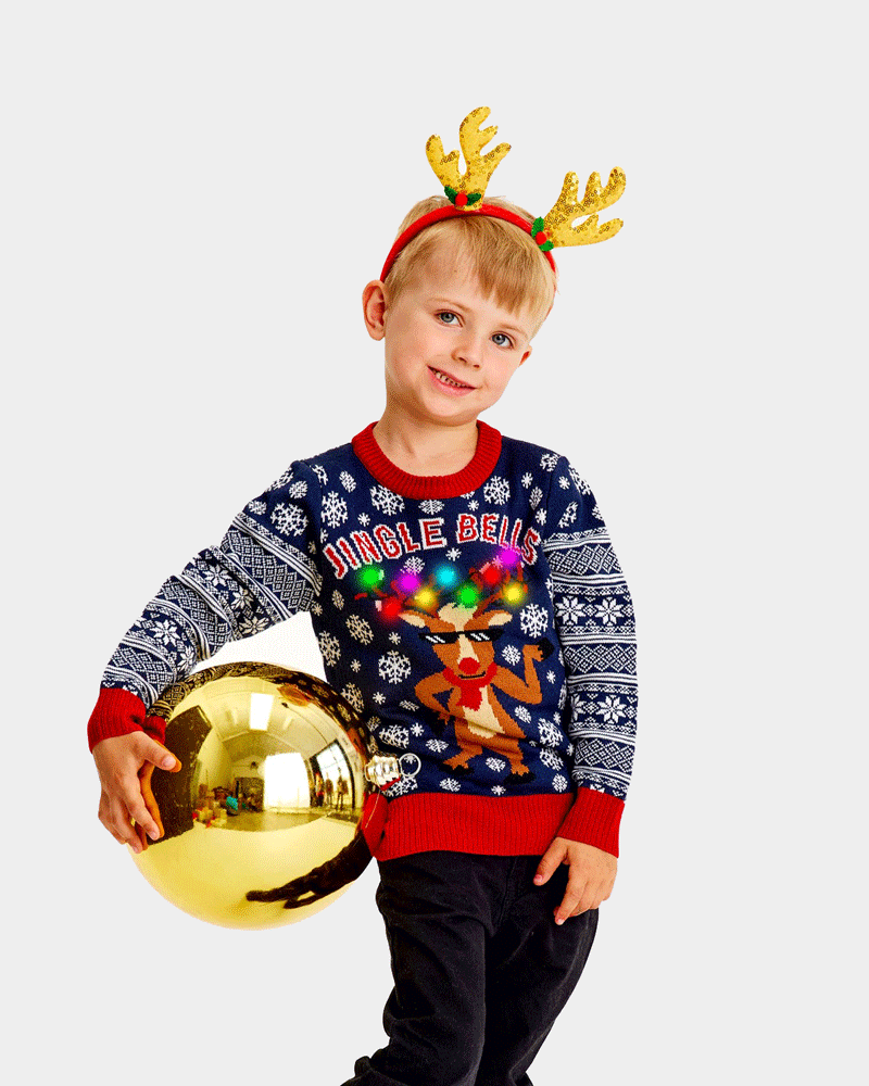 Maglione Natalizio Famiglia e Bambini con Luci LED Jingle Bells