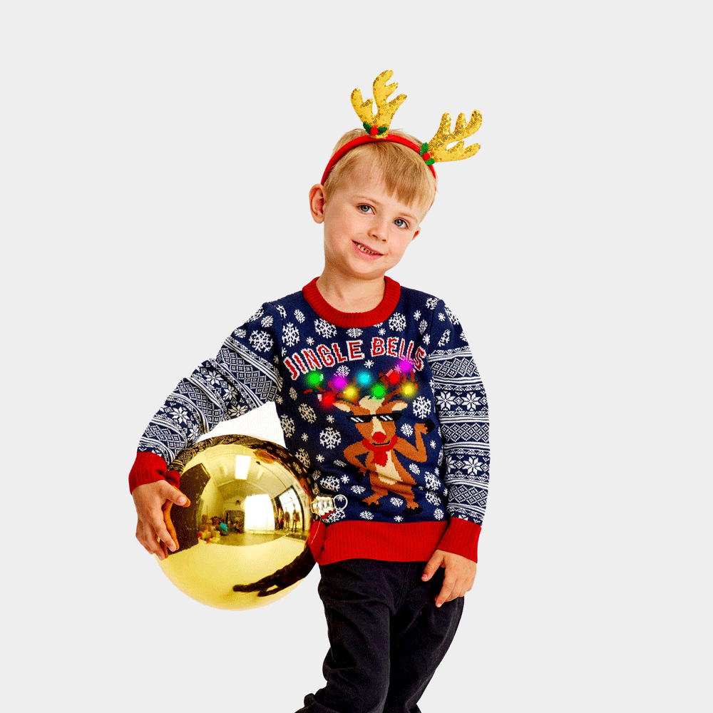 Maglione Natalizio Famiglia e Bambini con Luci LED Jingle Bells