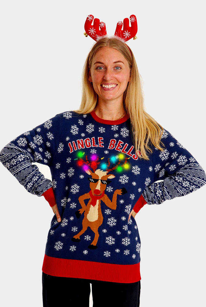 Maglione Natalizio Famiglia con Luci LED Jingle Bells Donna