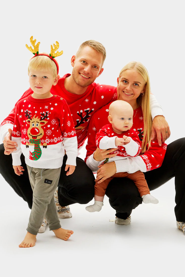 Maglione Natalizio per la Famiglia con Renna con Sciarpa