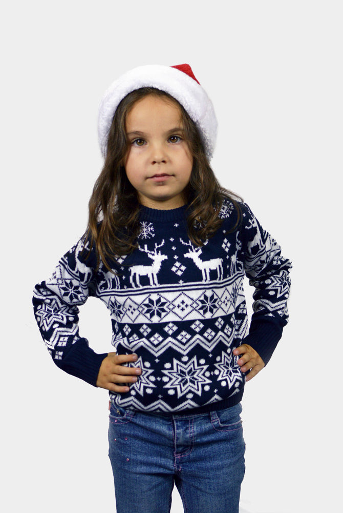Maglione Natalizio per la Famiglia con Renne e Stelle Blu Nordic bambini