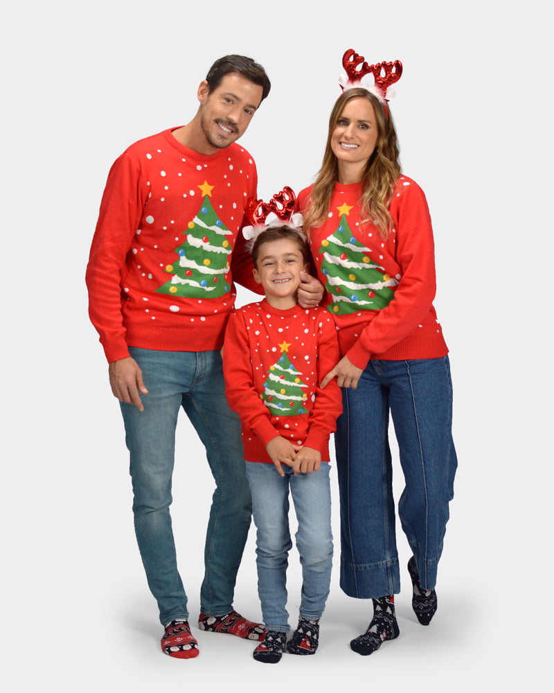 Maglione Natalizio per la Famiglia Rosso Albero di Natale