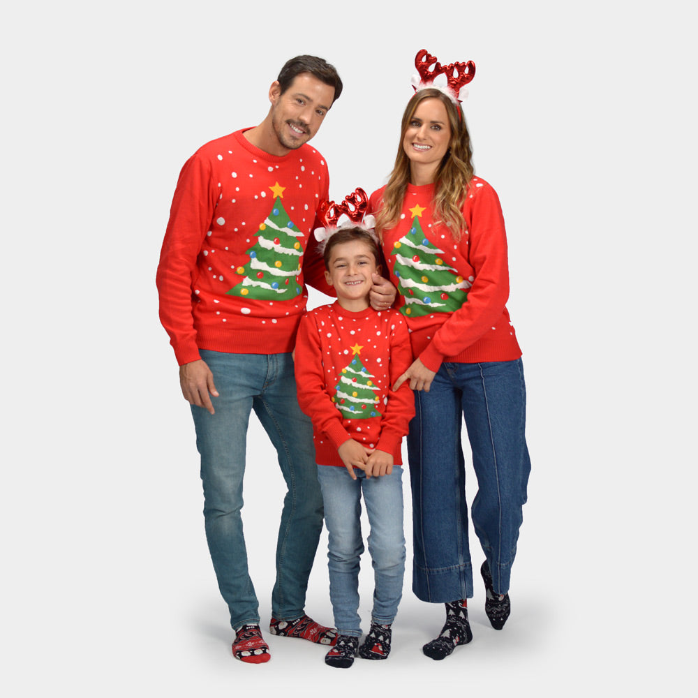Maglione Natalizio per la Famiglia Rosso Albero di Natale