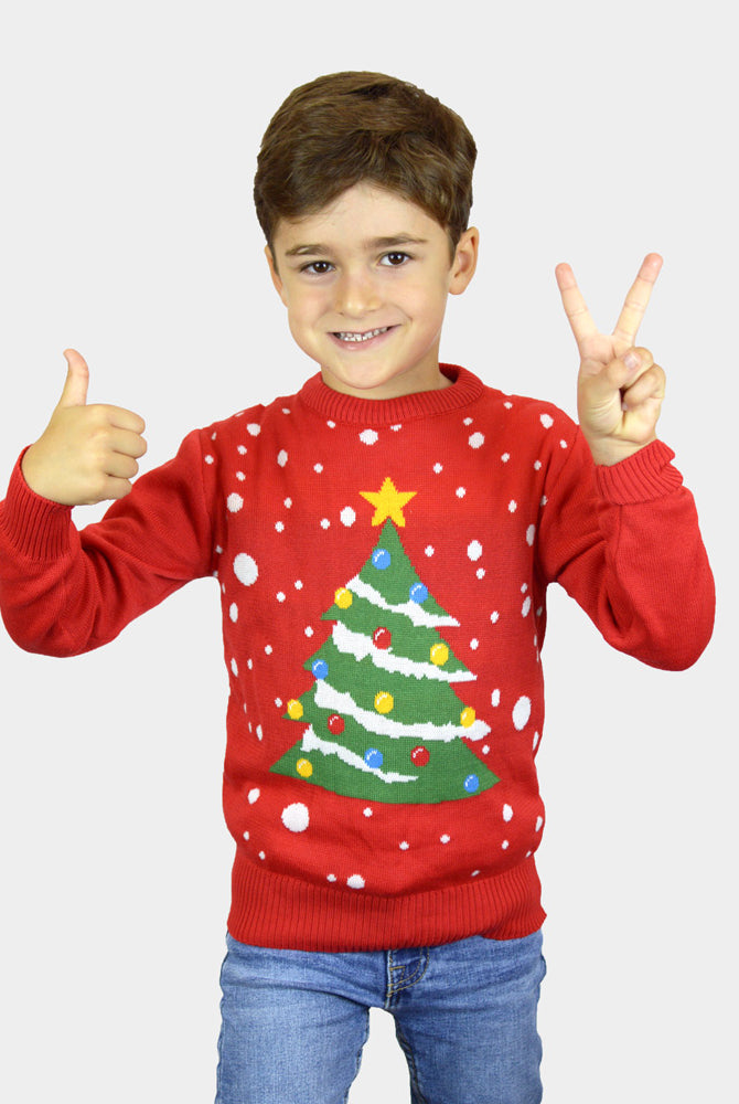 Maglione Natalizio per la Famiglia Rosso Albero di Natale bambini