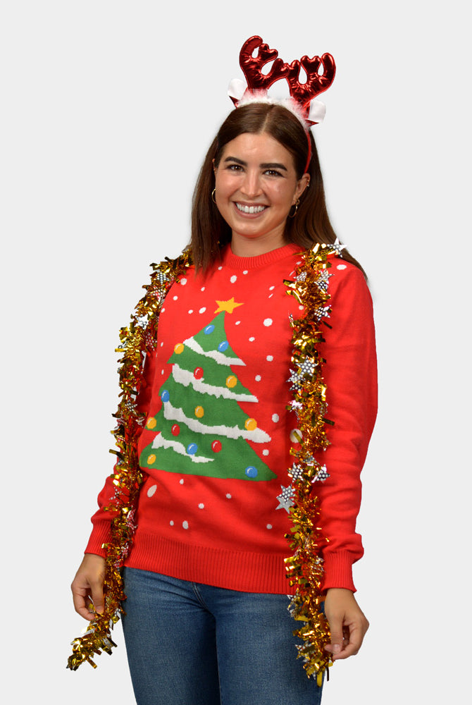 Maglione Natalizio Donna Famiglia Rosso Albero di Natale