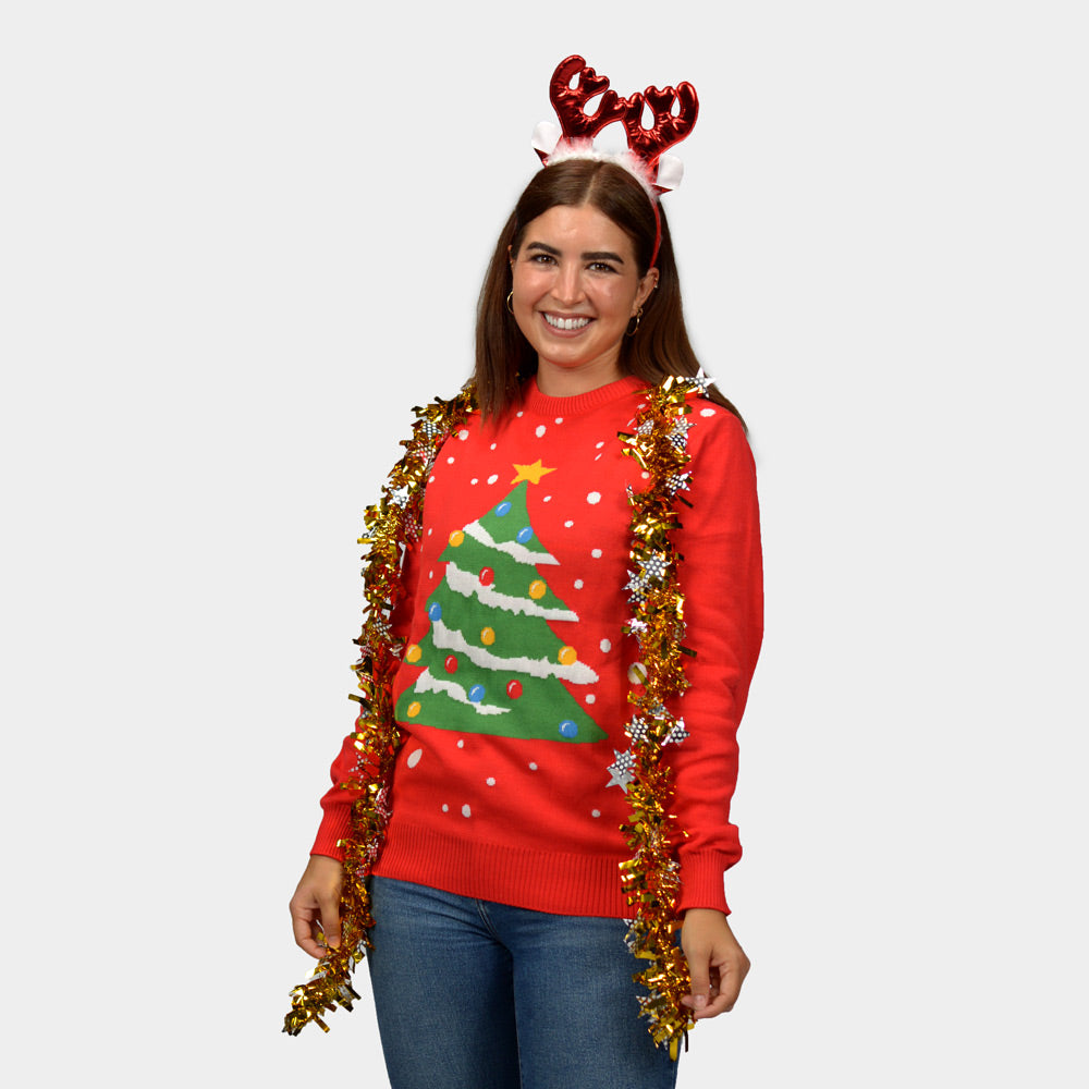 Maglione Natalizio Donna Famiglia Rosso Albero di Natale