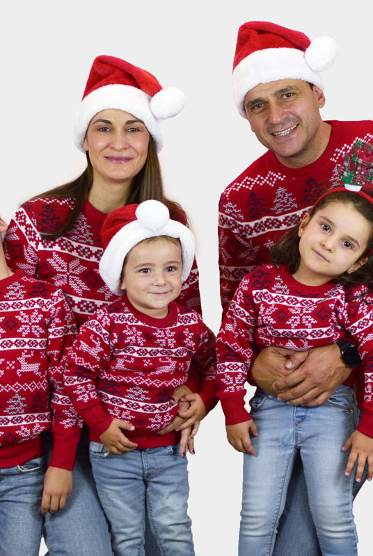 Maglione Natalizio per la Famiglia Rosso Classico Stelle Polari