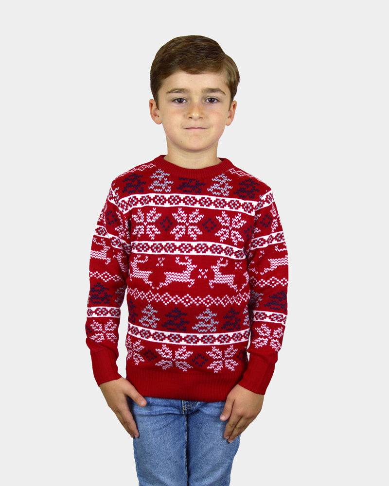 Maglione Natalizio per la Famiglia Rosso Classico Stelle Polari bambini