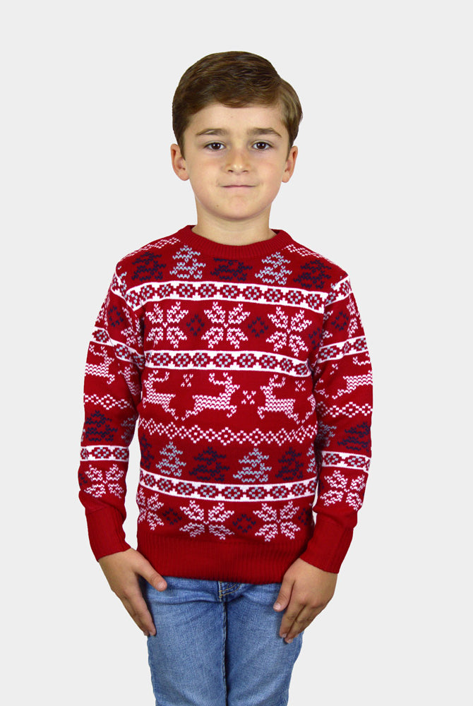 Maglione Natalizio per la Famiglia Rosso Classico Stelle Polari bambini