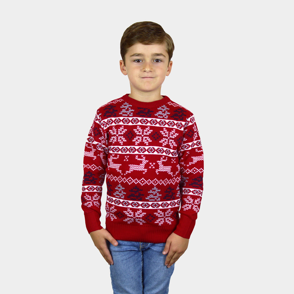 Maglione Natalizio per la Famiglia Rosso Classico Stelle Polari bambini