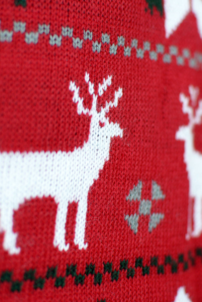 Maglione Natalizio per la Famiglia Rosso Renne, Alberi e Stelle Polari