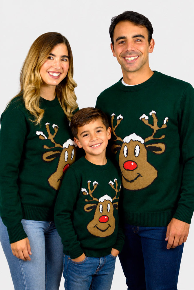Maglione Natalizio Famiglia Sorridente Verde