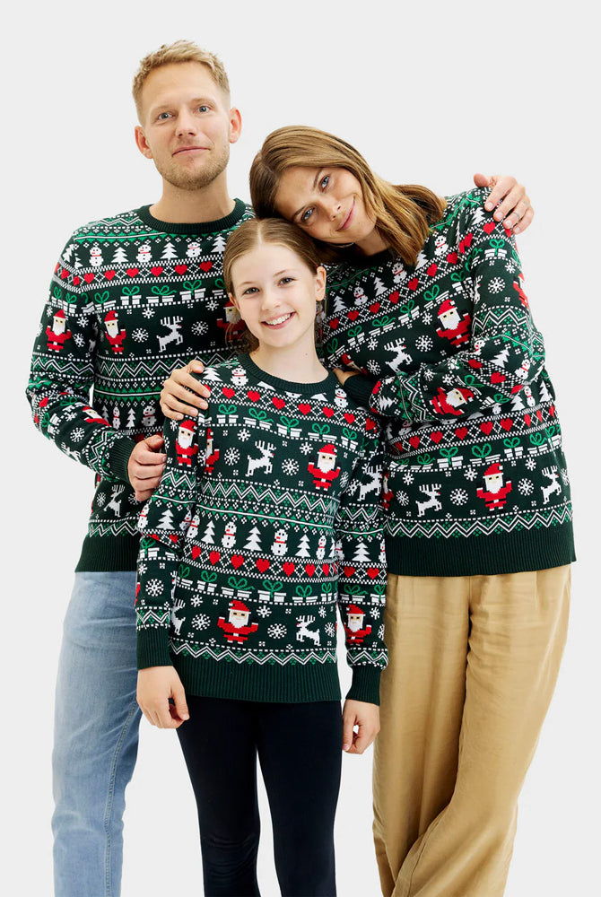 Maglione Natalizio per Famiglia Verde in Cotone Biologico Jolly Christmas