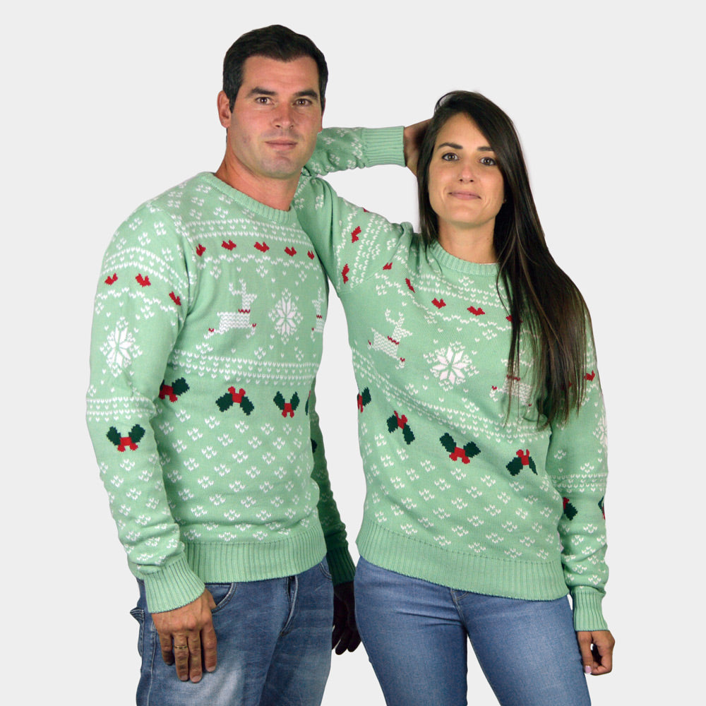 Maglione Natalizio per la Famiglia Verde Sweet Christmas coppia