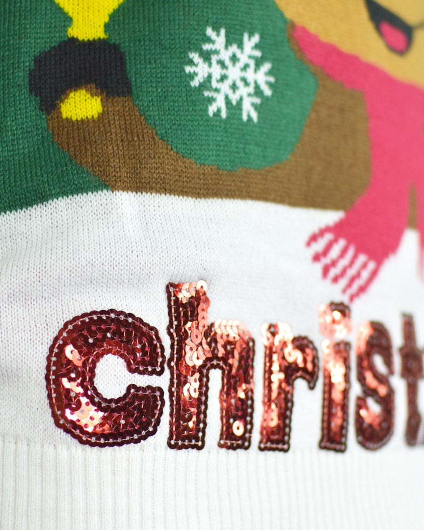 Maglione Natalizio Holly Jolly con Paillettes Verde