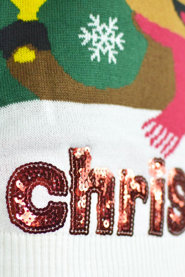 Maglione Natalizio Holly Jolly con Paillettes Verde