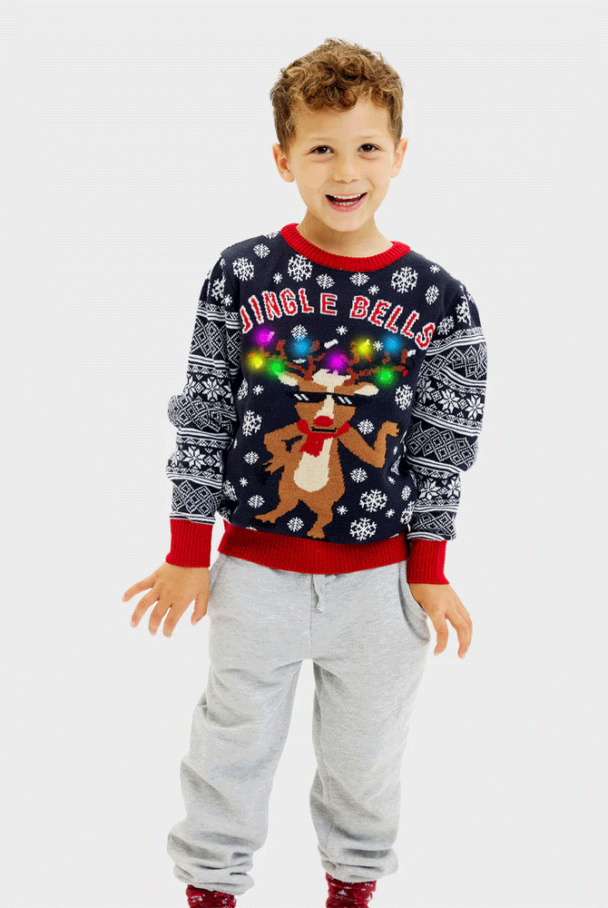 Maglione Natalizio Bambini Jingle Bells Luci LED