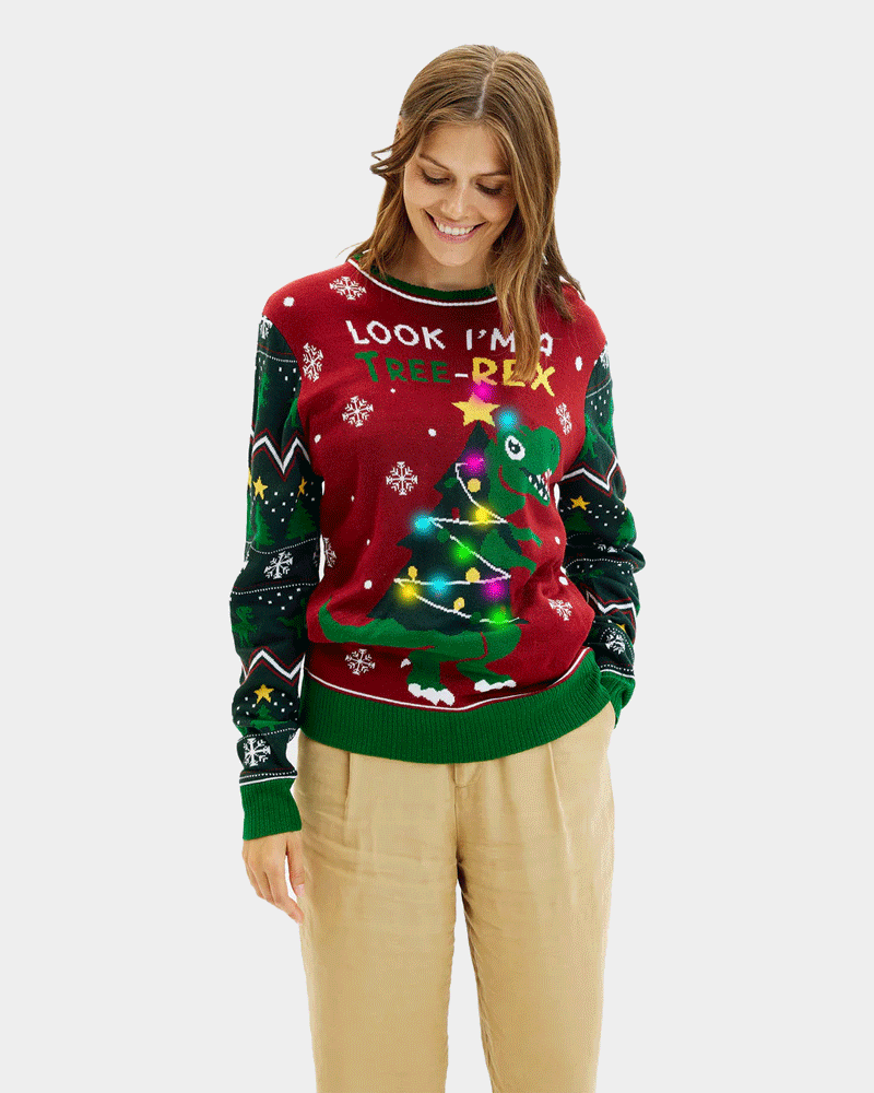 Maglione Natalizio da Donna Luci LED Christmas Tree-Rex