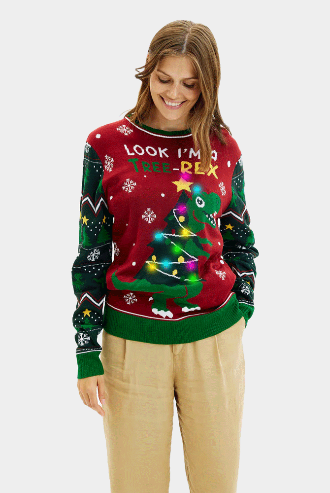 Maglione Natalizio da Donna Luci LED Christmas Tree-Rex