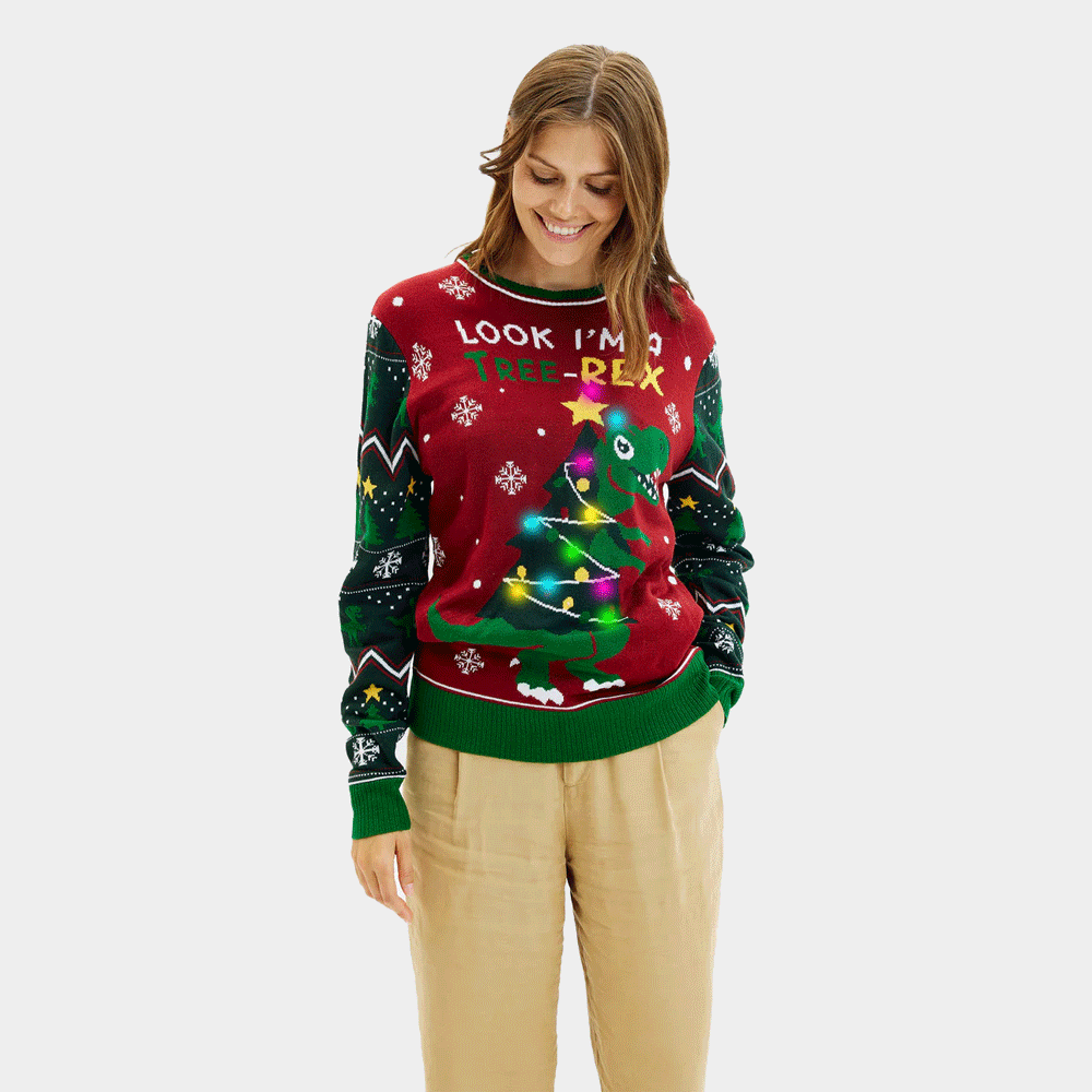 Maglione Natalizio da Donna Luci LED Christmas Tree-Rex
