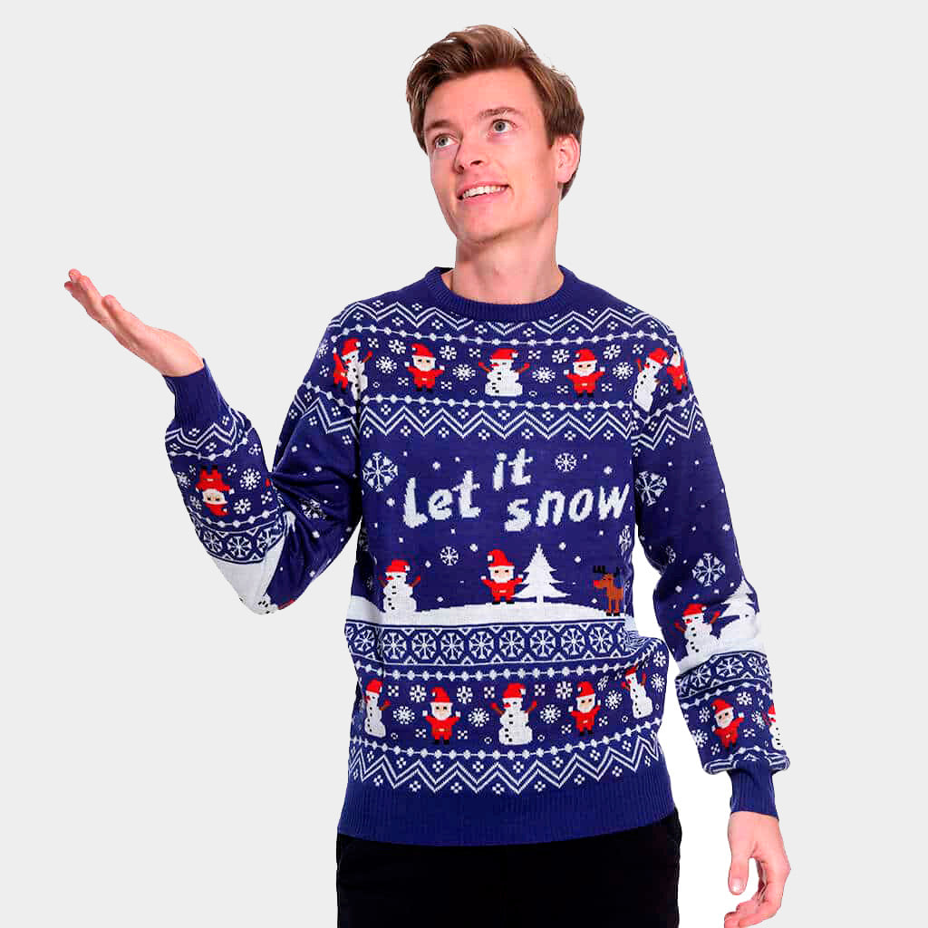 Maglione Natalizio uomo Let it Snow Blu