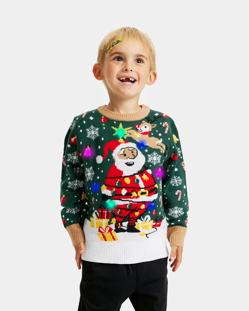 Maglione Natalizio con Luci LED Babbo Natale in Confusione per Bambini