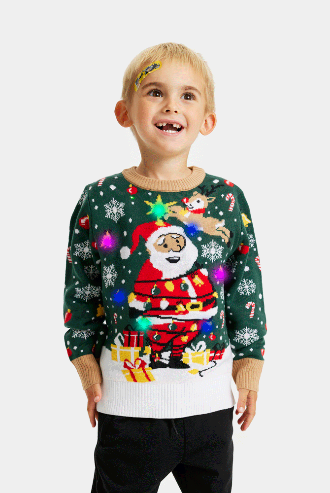 Maglione Natalizio con Luci LED Babbo Natale in Confusione per Bambini