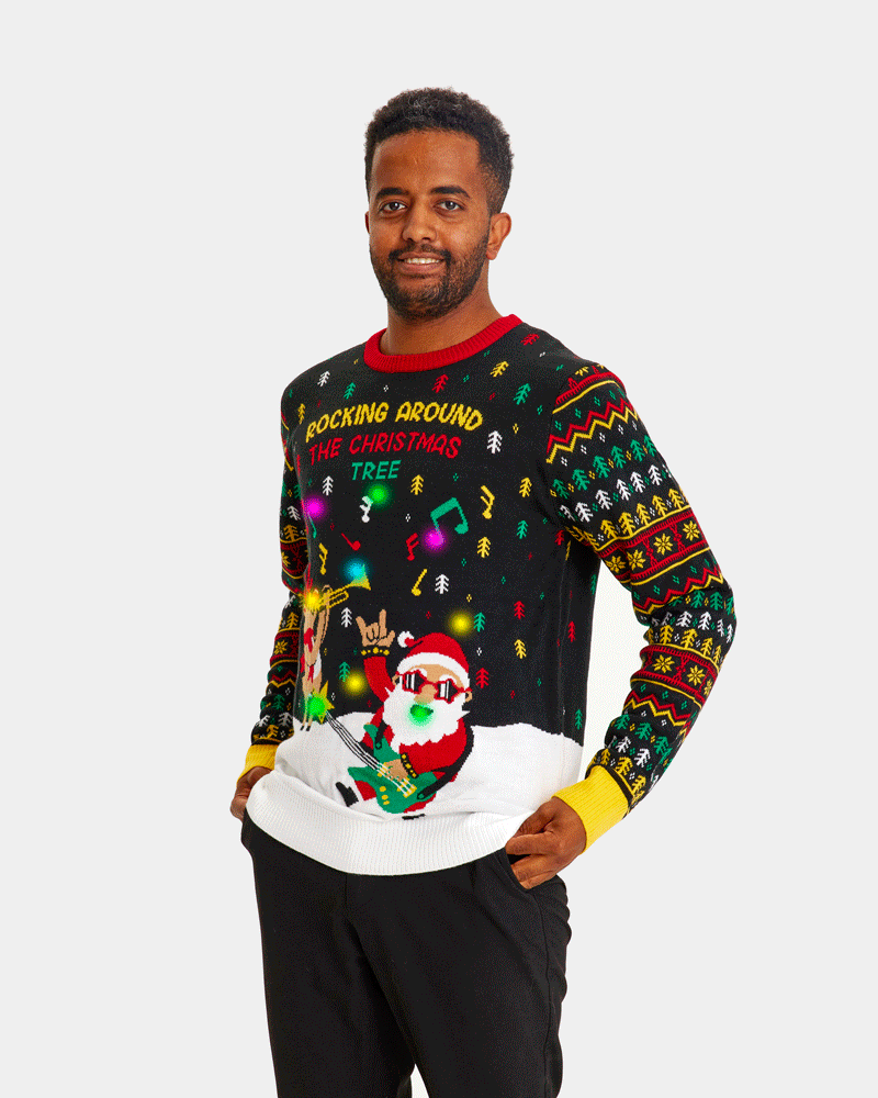 Maglione Natalizio con Luci LED Babbo Natale Rocker da Uomo