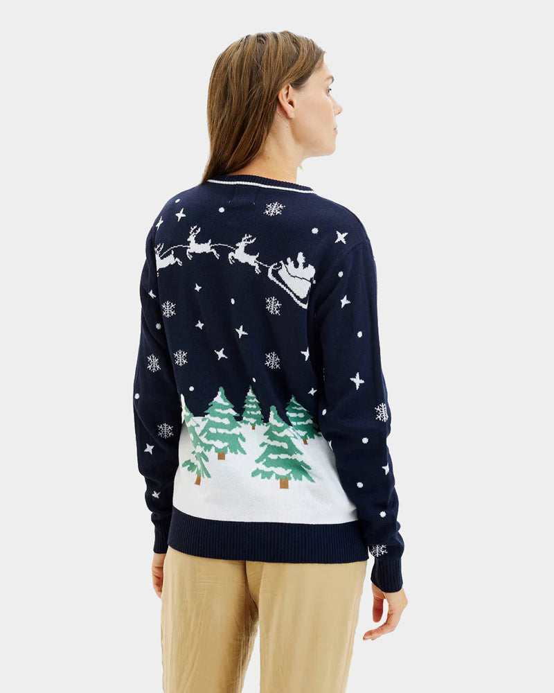 Maglione Natalizio con Luci LED Blu Merry Christmas da Donna