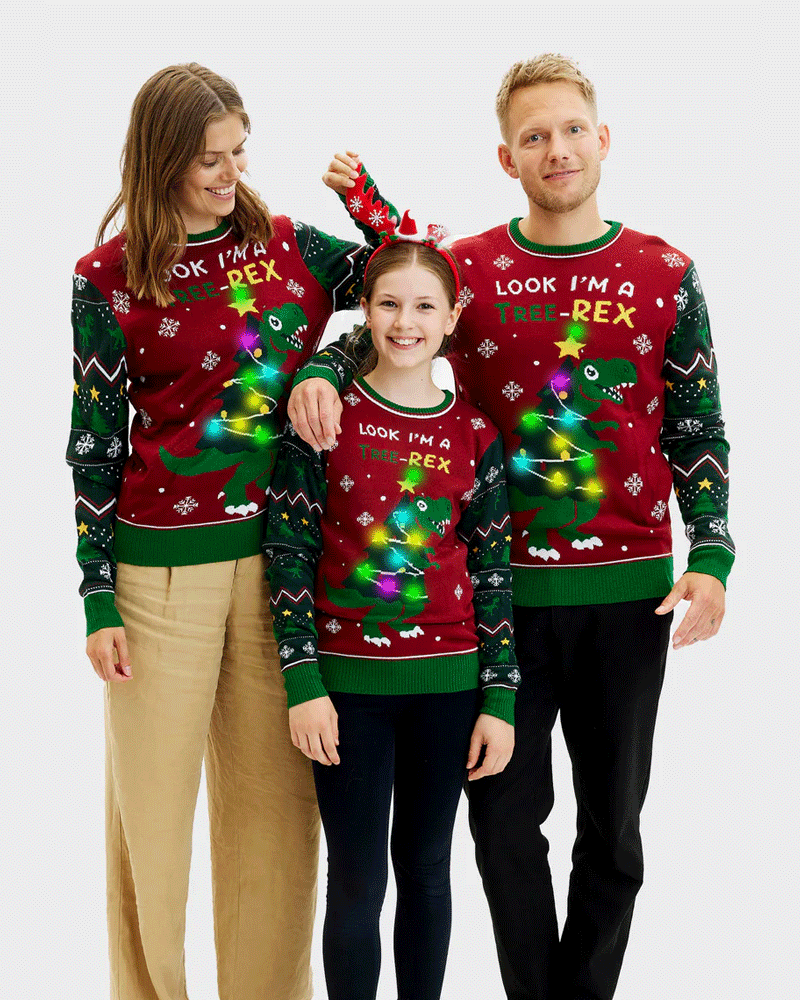 Maglione Natalizio con Luci LED Christmas Tree-Rex da Donna e Uomo