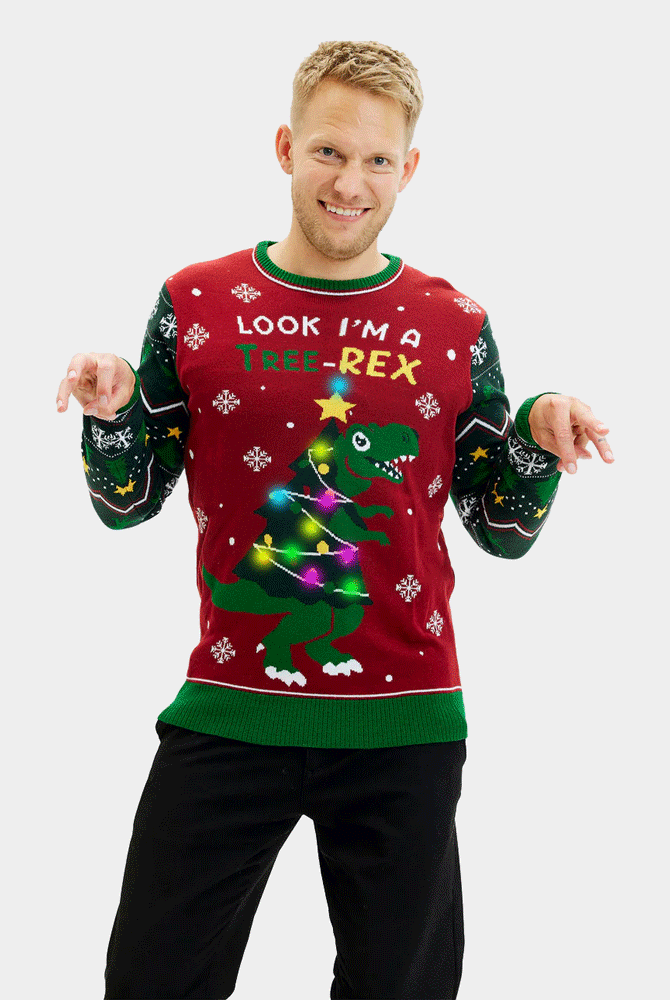 Maglione Natalizio con Luci LED Christmas Tree-Rex da Uomo
