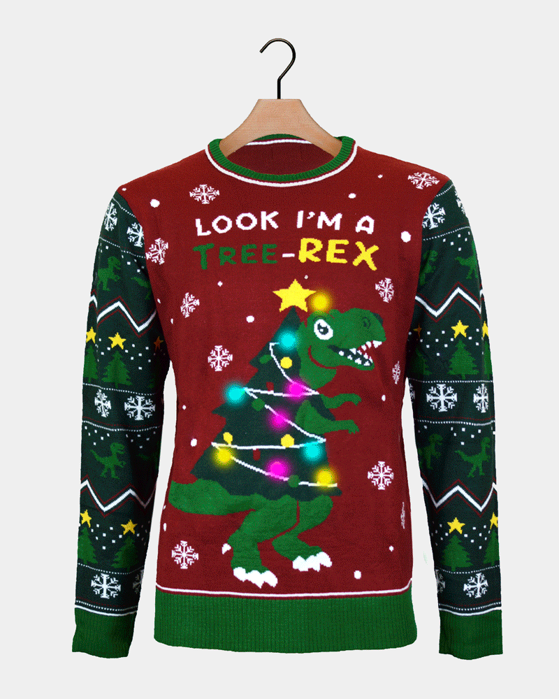Maglione Natalizio con Luci LED Christmas Tree-Rex