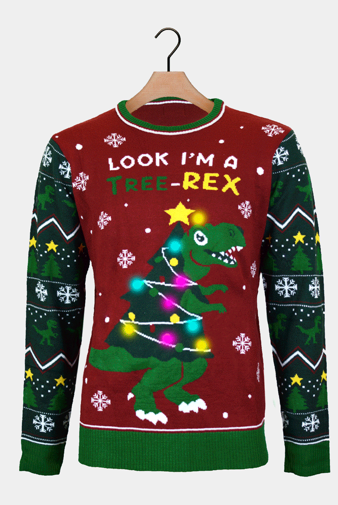 Maglione Natalizio con Luci LED Christmas Tree-Rex