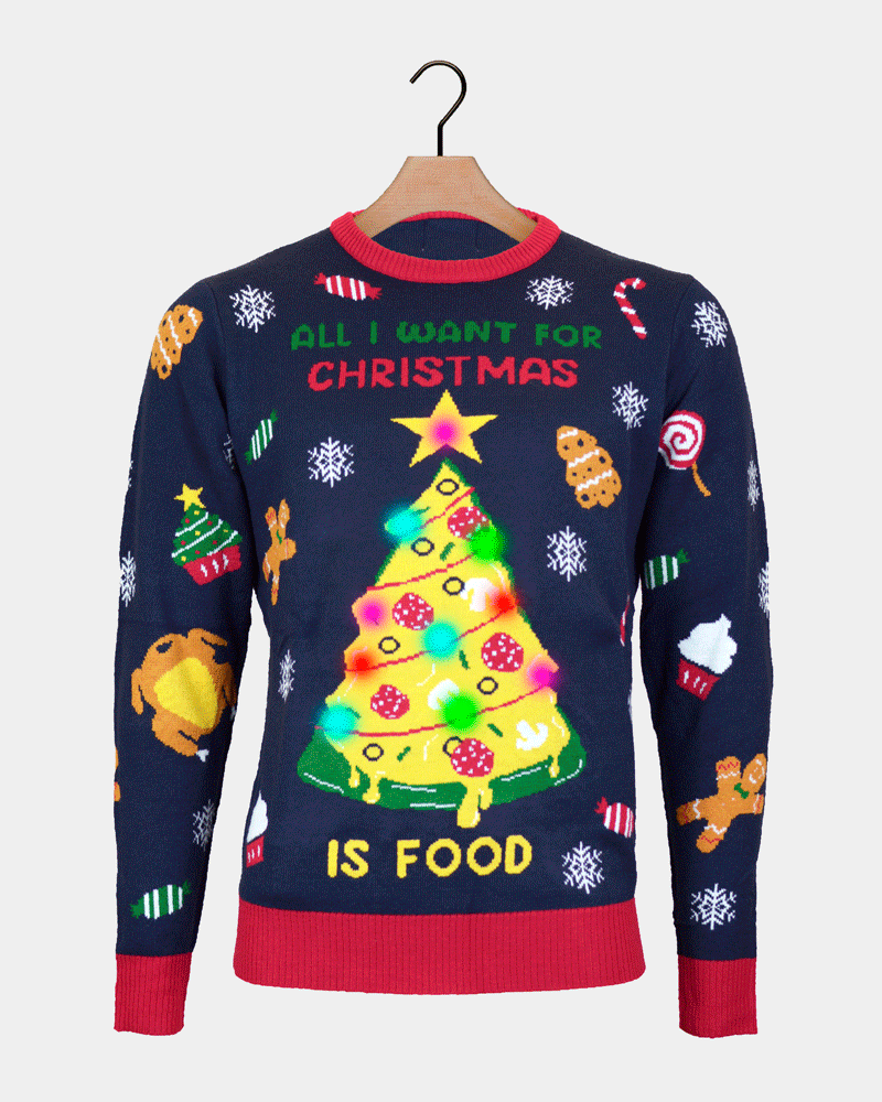 Maglione Natalizio con Luci LED Cibo Natalizio