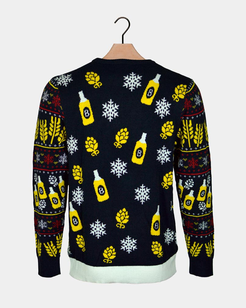 Maglione Natalizio Luci LED Coppia Babbo Natale con Birra