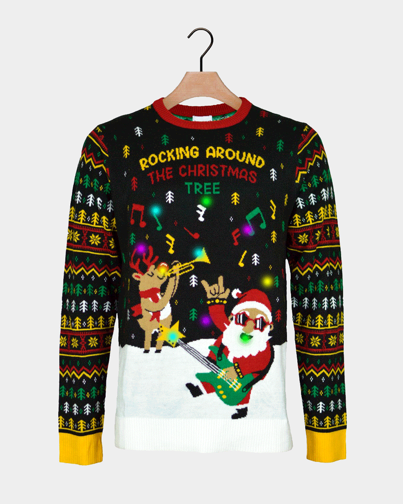 Maglione Natalizio con Luci LED Babbo Natale Rocker di Coppia