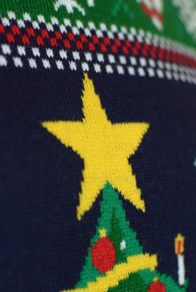 Maglione Natalizio con Luci LED Blu con Albero di Natale di Coppia
