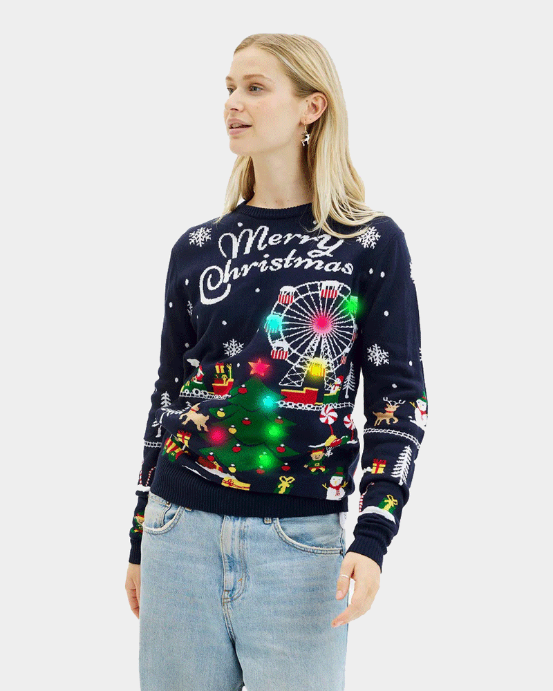 Maglione Natalizio Donna Luci LED Fiera Natalizio