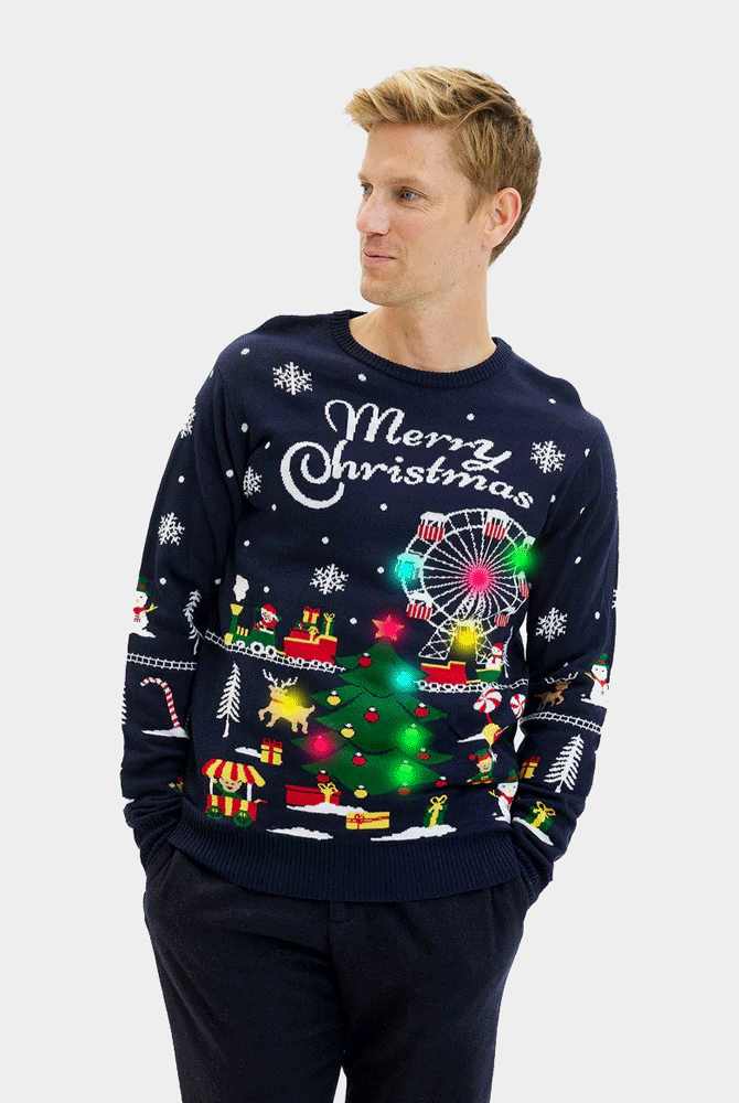 Maglione Natalizio Uomo Luci LED Fiera di Natale