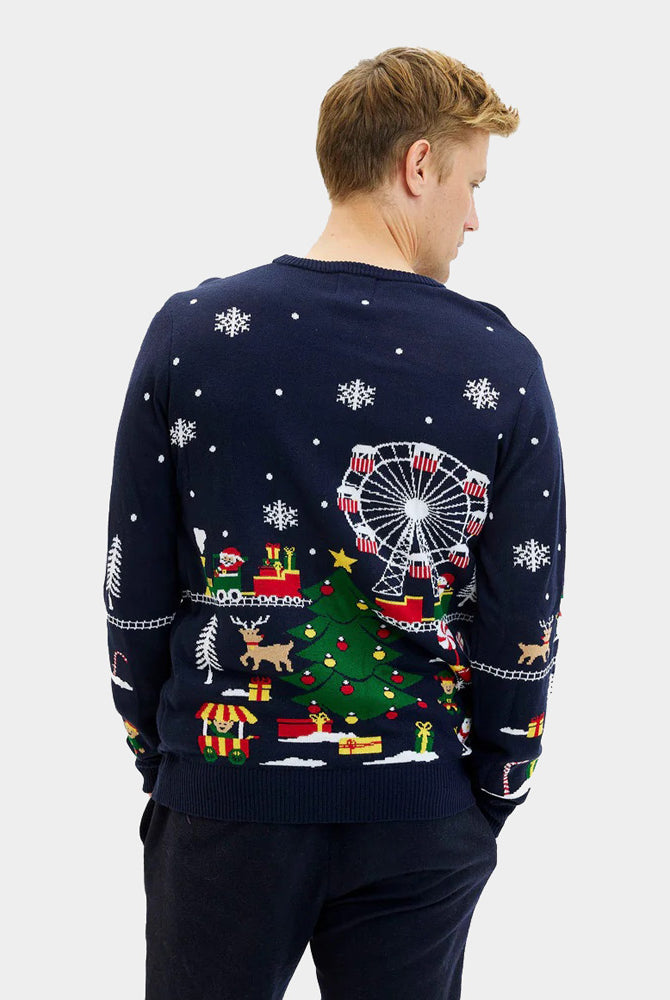 Maglione Natalizio con Luci LED Fiera di Natale da Uomo
