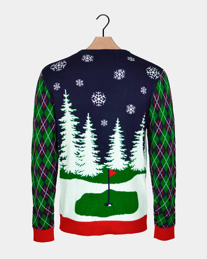 Maglione Natalizio Luci LED Babbo Natale Gioca a Golf