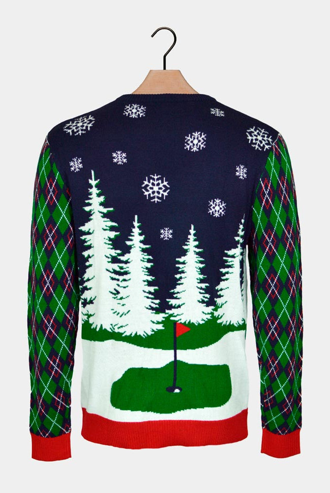 Maglione Natalizio Luci LED Babbo Natale Gioca a Golf