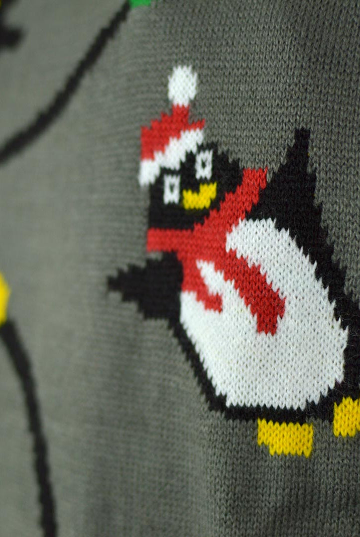 Maglione Natalizio Uomo Luci LED Grigio Pinguini