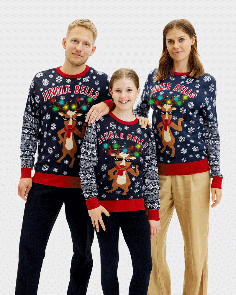 Maglione Natalizio Famiglia Luci LED Jingle Bells