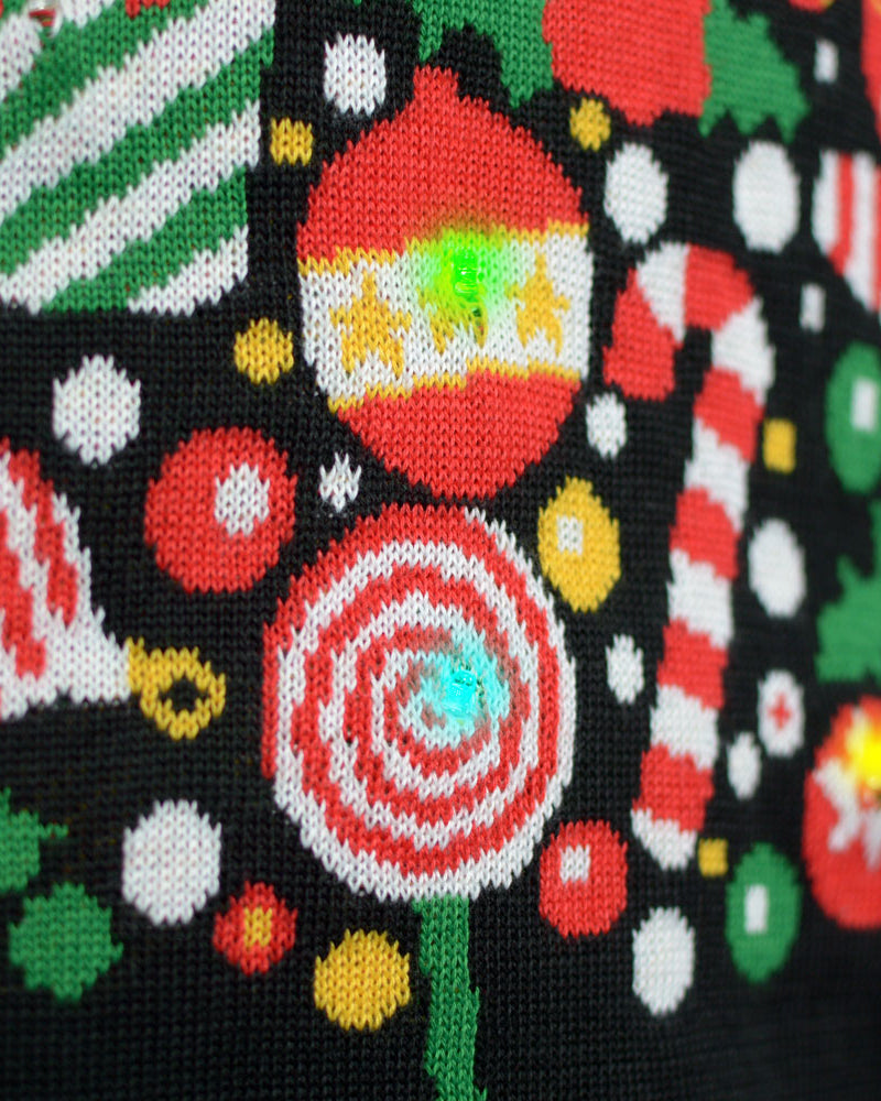 Maglione Natalizio con Luci LED Nero con Albero di Natale di Coppia