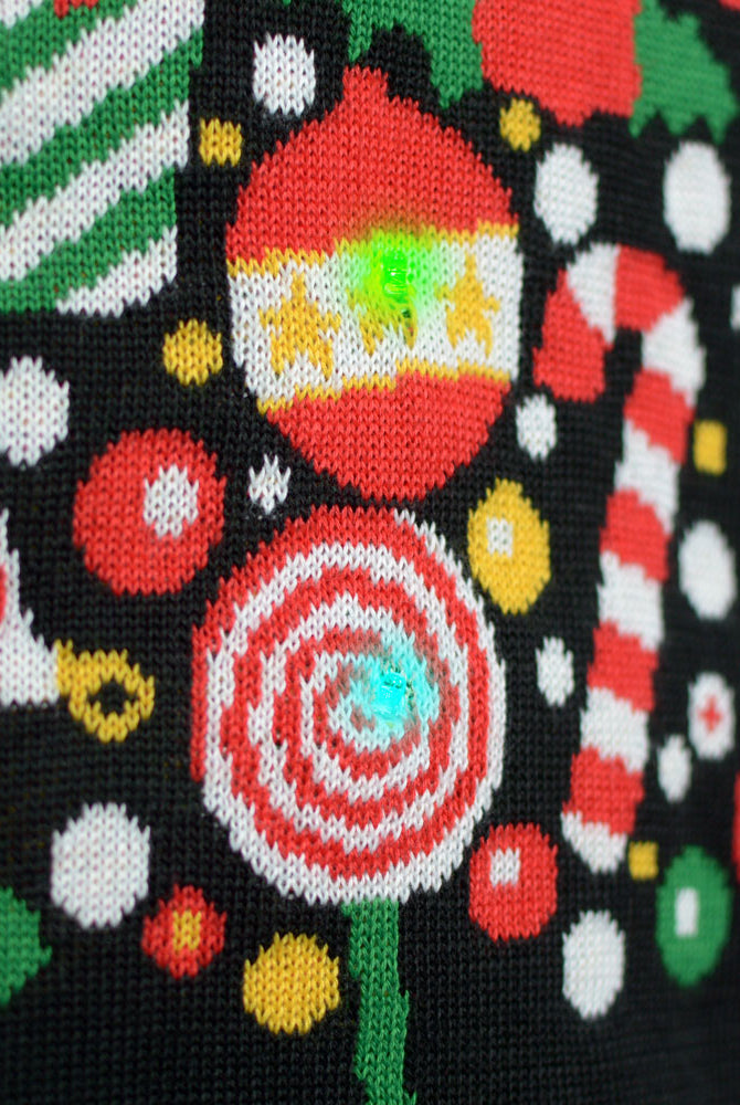 Maglione Natalizio con Luci LED Nero con Albero di Natale di Coppia