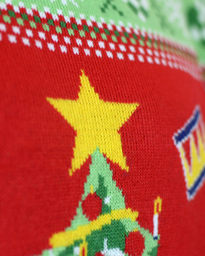 Maglione Natalizio con Luci LED Rosso con Albero di Natale per la Famiglia